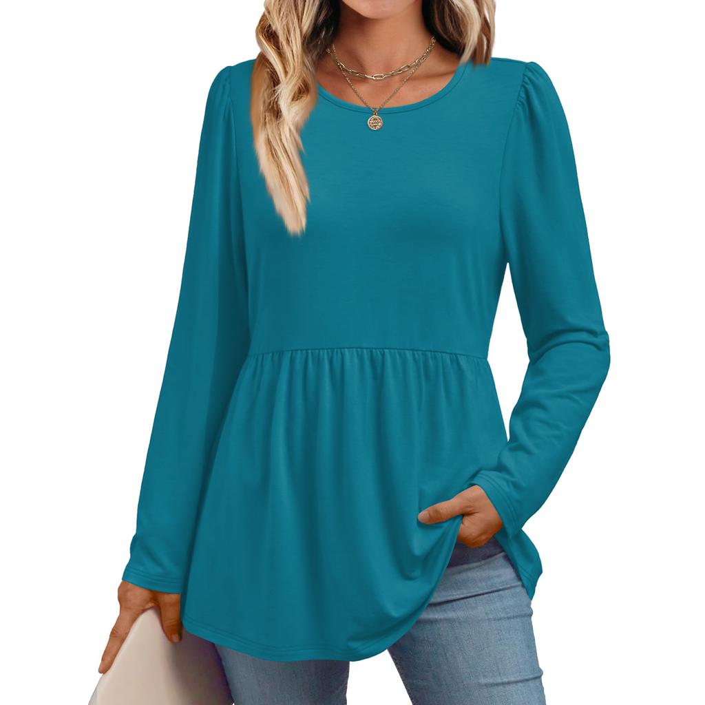 Women's Casual Fashion Long Sleeve Shirt Solid Color Tunic Top