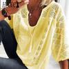 Women's Fashion Casual Solid Color Print V Neck Blouses & Shirts