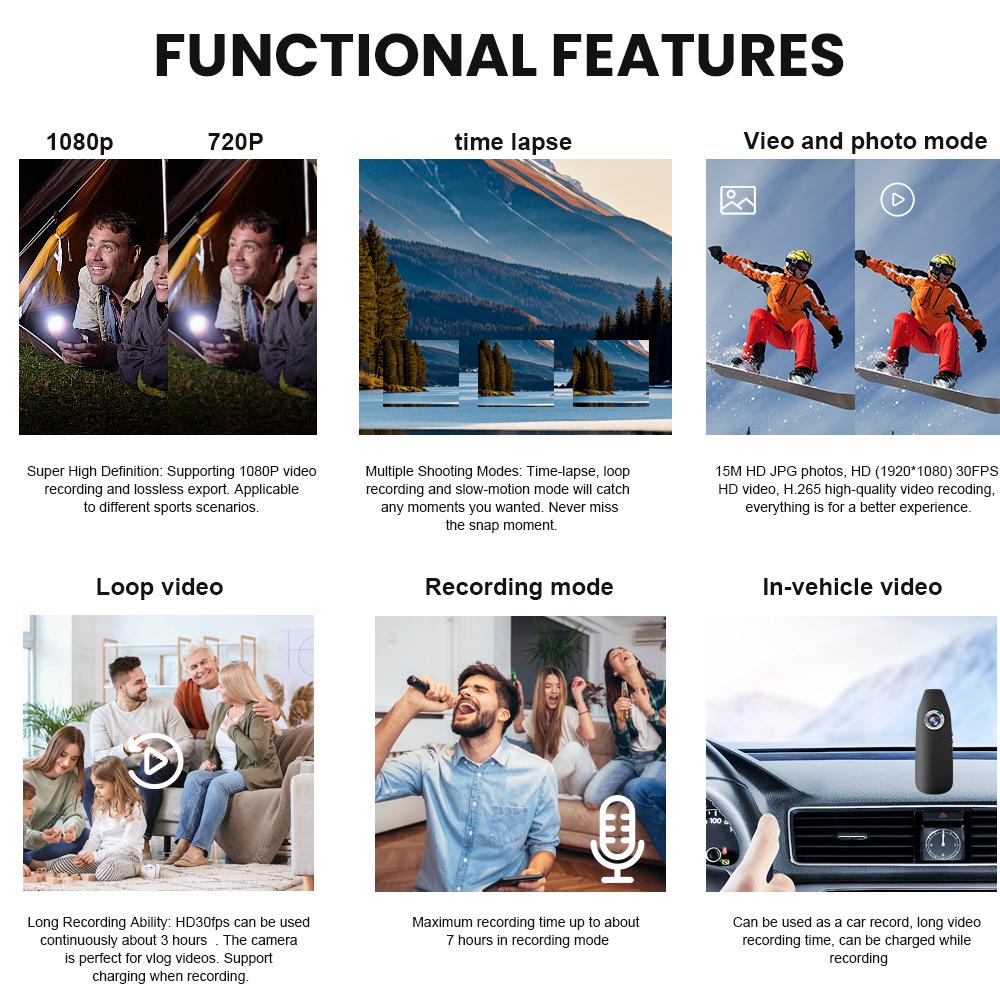 1080P Full HD Видеорегистратор для велоспорта с клипсой на спину Портативный регистратор для правоохранительных органов Камера с активацией движения и циклической записью