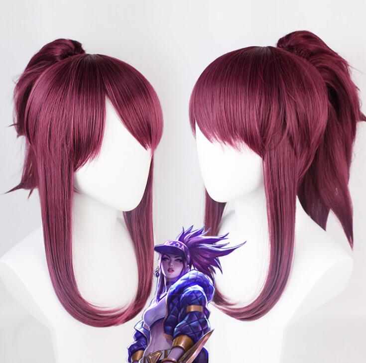 Аниме 45 см LOL K/DA The Rogue Assassin Akali KDA короткий фиолетовый коричневый зажим для хвоста термостойкие волосы костюм для косплея парик