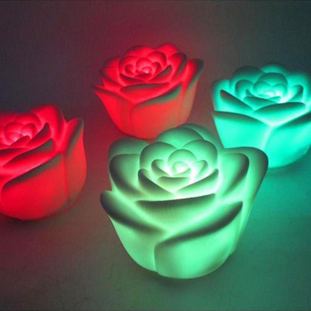 Waterproof Floating Rose Flower Color Changing LED Night Light Home Party Decor