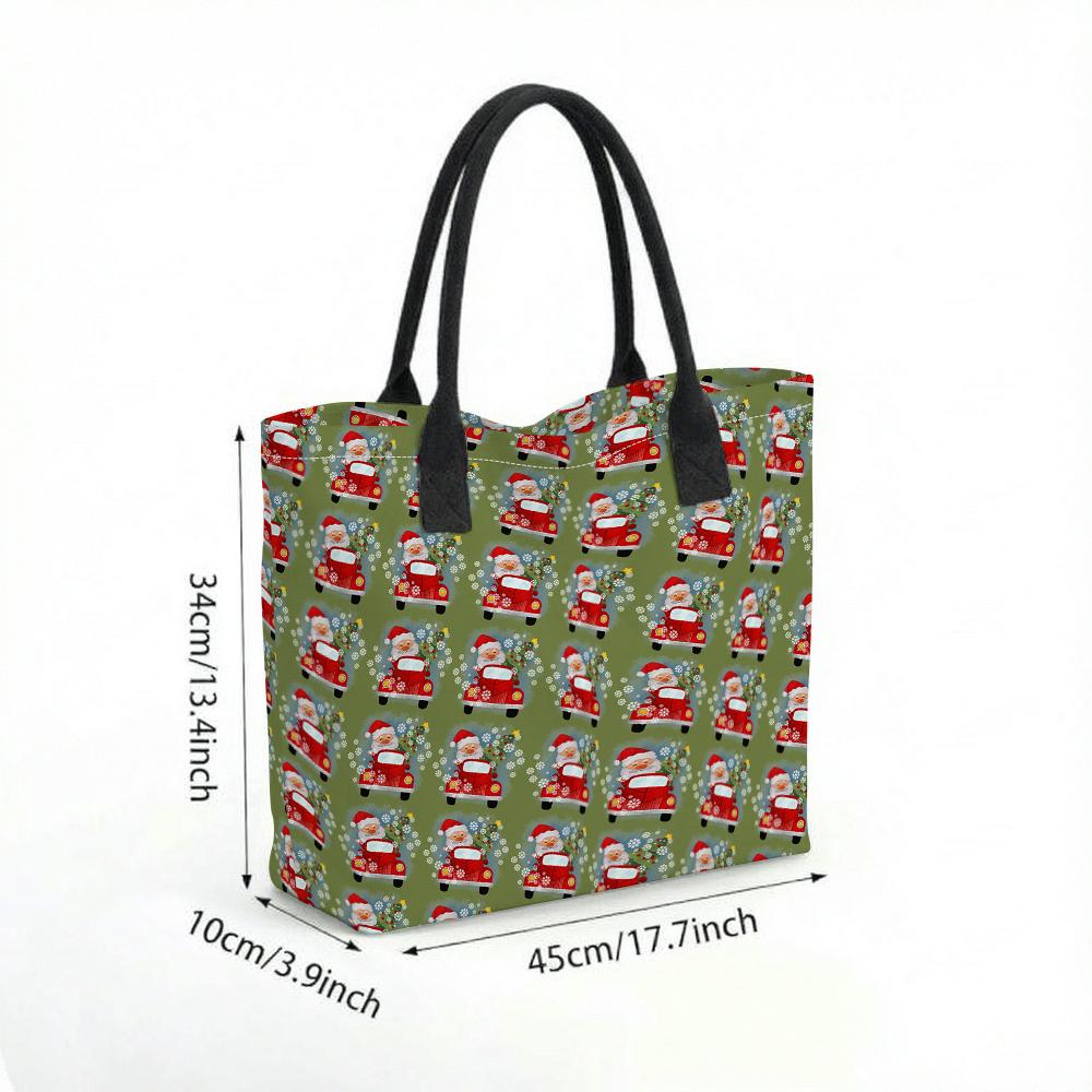 Christmas Santa Printed Tote Bag Large Capacity Casual Handbag for Daily Shopping Travel Use