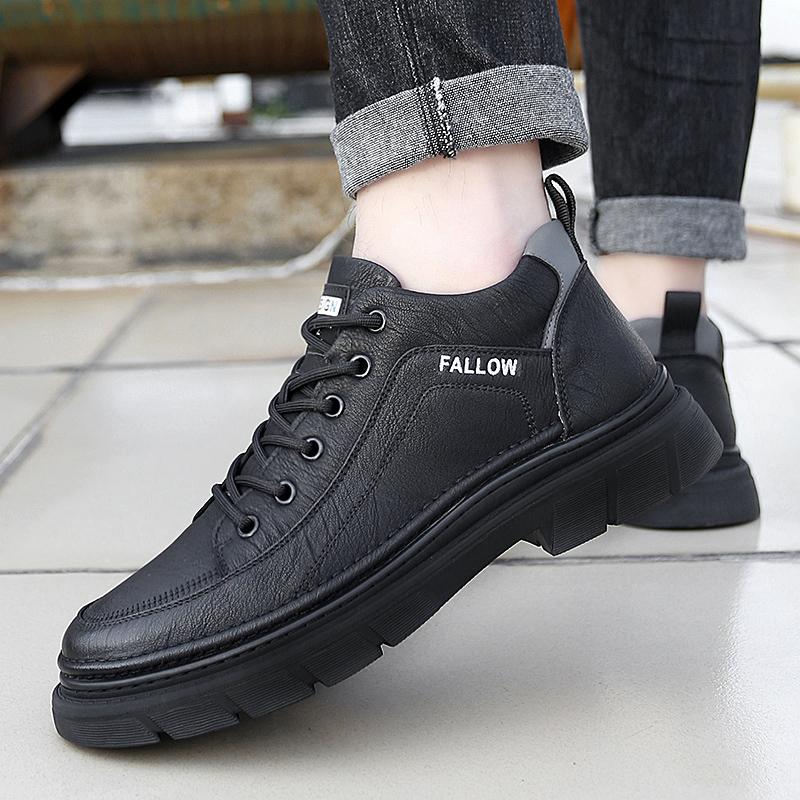 Fashion Casual Lace Up Men's Leather Shoes High Quality Retro Style High Quality Outdoor Leisure Street Black Casual Sports Shoes