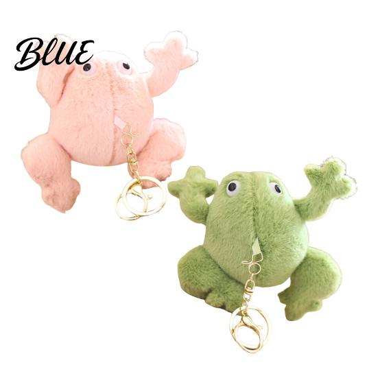 Versatile Key Holder for Women Cute Frog Plush Keychain, Soft Stuffed Animal Pendant with Raised Paw, Cartoon Kawaii Backpack Accessory Bag