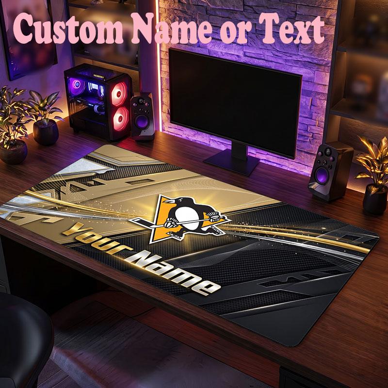 Pittsburgh Penguins Customized Name Text Mouse Pad, Large Desk Mouse Mat Personalized Home Office Present