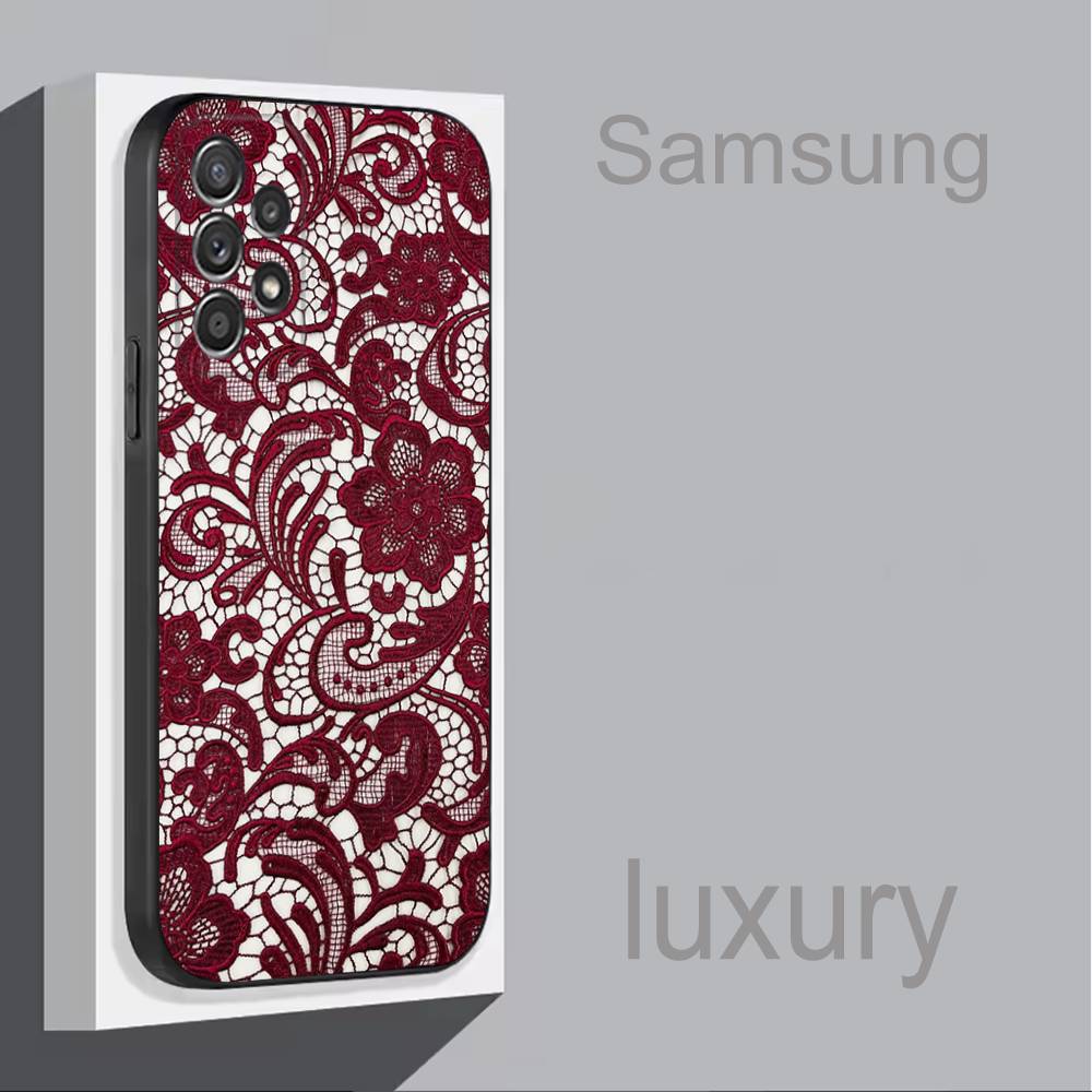 Чехол для телефона с кружевным принтом узора P для Samsung S 9,10,21,30,22,23,24,25,Ultra,Plus,Lite,FE,4,5G Черный Мягкий Чехол