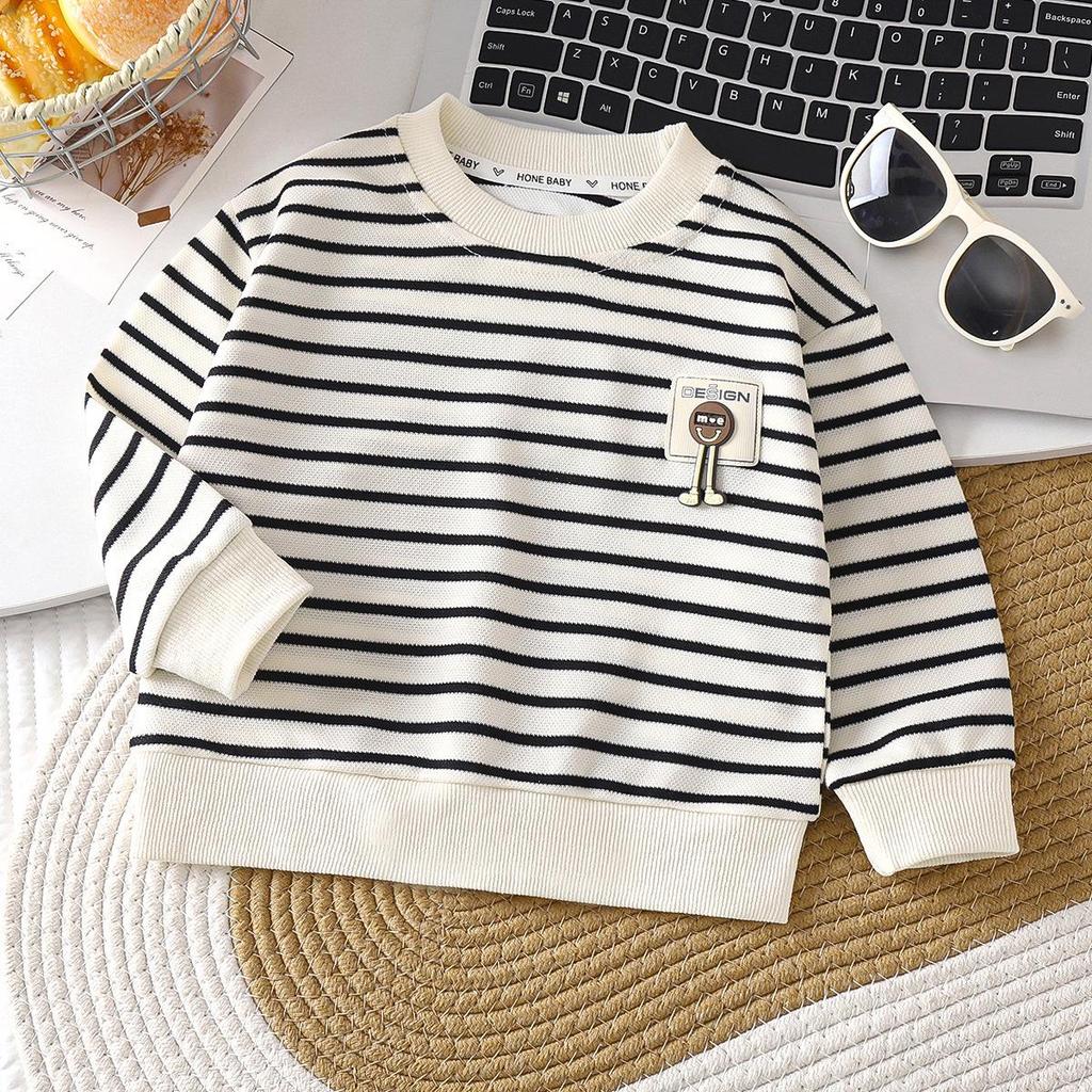 Детский полосатый свитшот 2025: Универсальный топ с круглым вырезом для мальчиков и девочек - Идеальный слой для весны и осени