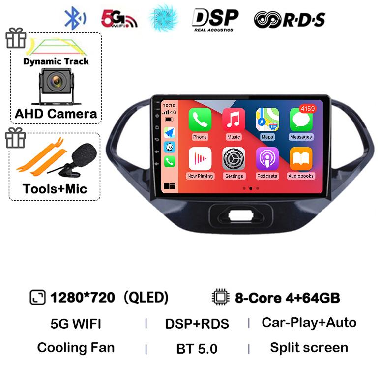 Android 14 Carplay Auto WIFI+4G Автомагнитола для Ford Figo 2015 2016 2017 2018 Мультимедийный стерео видеоплеер GPS 360 камера Аудио