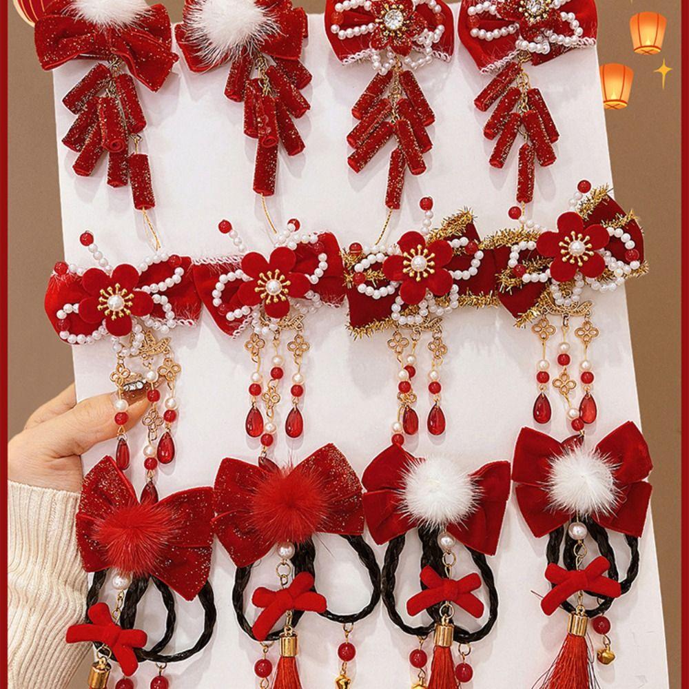 Tassels Children Bow Wig Hairpin Flower Ancient Style Hairpin Chinese New Year Headwear Girls