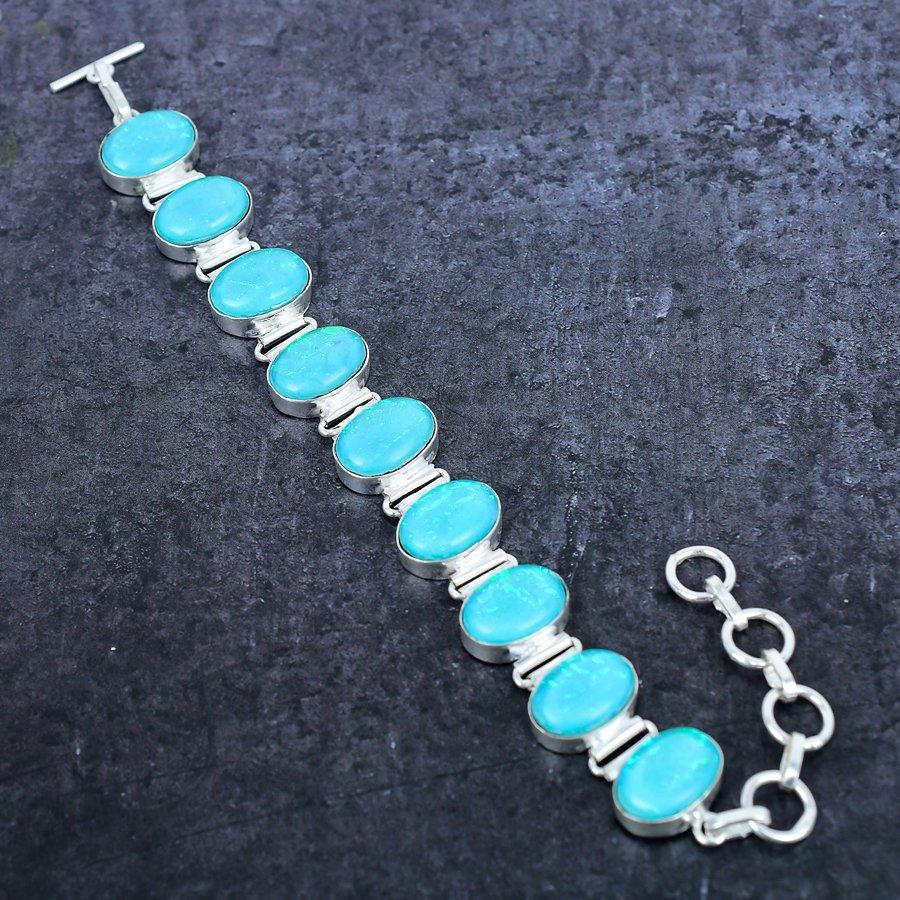 Blue Triplet Opal Gemstone 925 Sterling Silver Bracelet 7-8"
