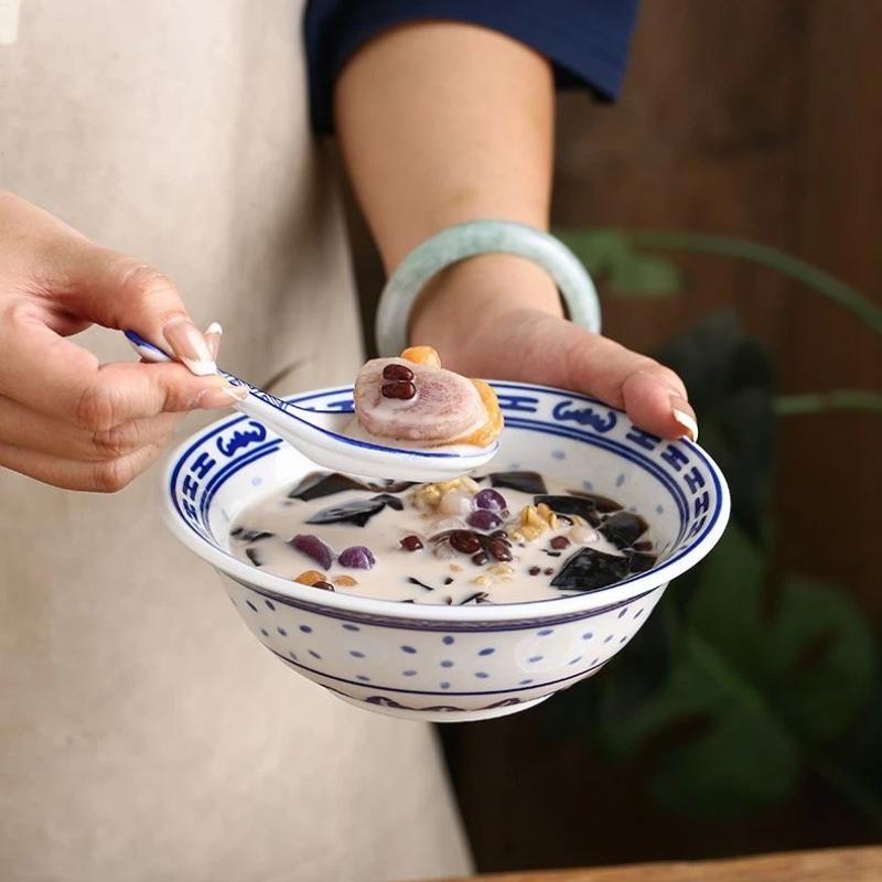 Набор пиал с драконами из сине-белого фарфора – Керамические тарелки для риса и супа с лапшой, подглазурная роспись