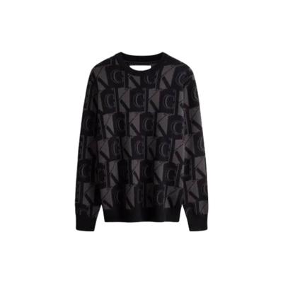 FW23 Пуловер с жаккардовым узором в виде букв, с круглым вырезом, шерстяной свитер, мужской свитер, космически-черный J324411