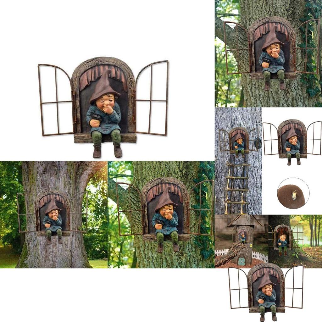 Милый эльф за дверью непослушный гном садовая художественная статуя обниматель дерева уличный домашний декор для двора