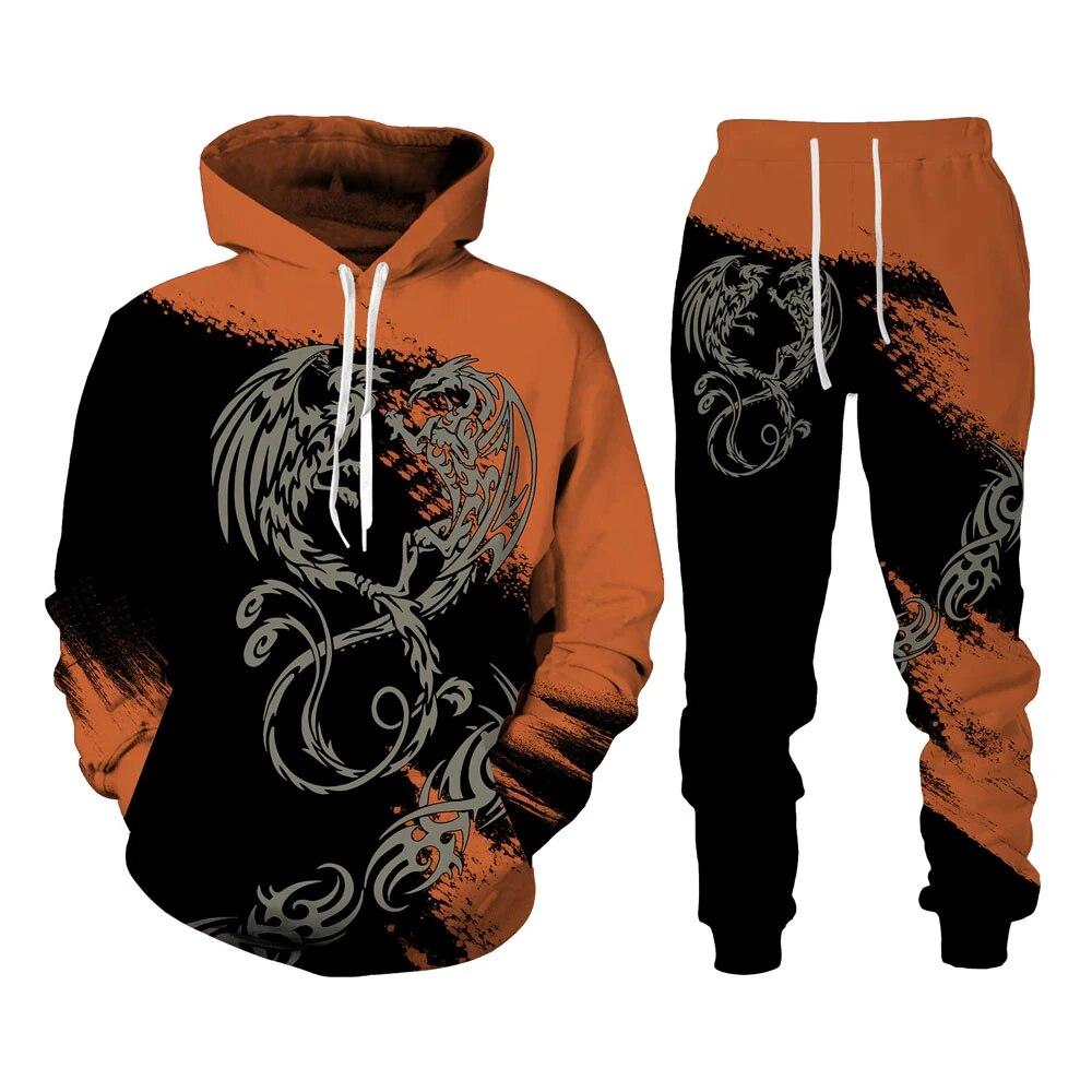 Толстовка с принтом Феникса и 3D принтом, мужские спортивные костюмы, толстовки с длинными рукавами, спортивные штаны, мужские комплекты уличной одежды