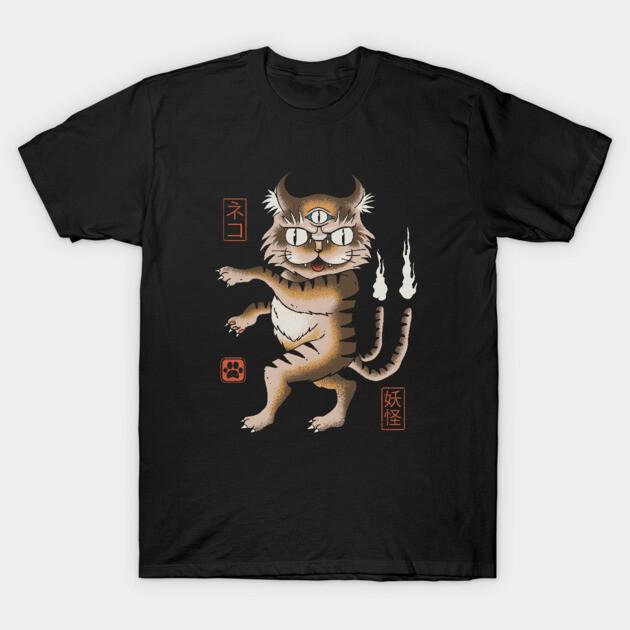 Asian Size Cotton Unisex Tshirt Print T-shirt Yokai Cat T-shirt No-Cut Print Regular Fit