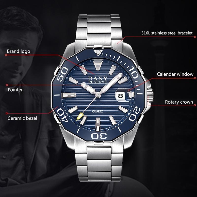 Luxury Fashion Quartz Watch Men Week Date Clock Stainless Steel Sport Watch Men Quartz Wristwatch Christmas Gift for Men