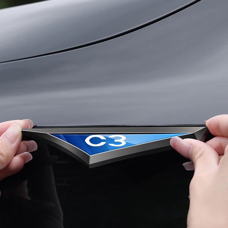 YKFEA1 2pcs Car Badge Side Door Fender Stickers For Citroen C3 Logo Car Universal Fender Emblem Metal car decoration accessories