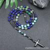 Lapis Lazuli Mixed Stone Rosary Necklace – Stainless Steel Cross Pendant, Wisdom Protection Gift for Men Women