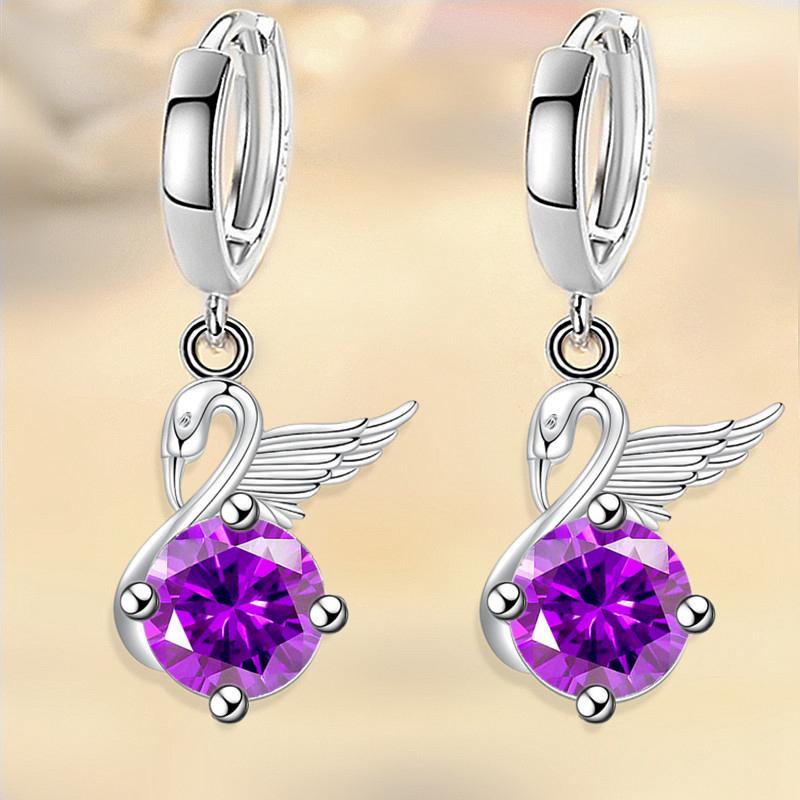 925 штамп посеребренные женские серьги милый гусь подвеска в форме капли разноцветные серьги с цирконом для женщин ювелирные изделия для девочек