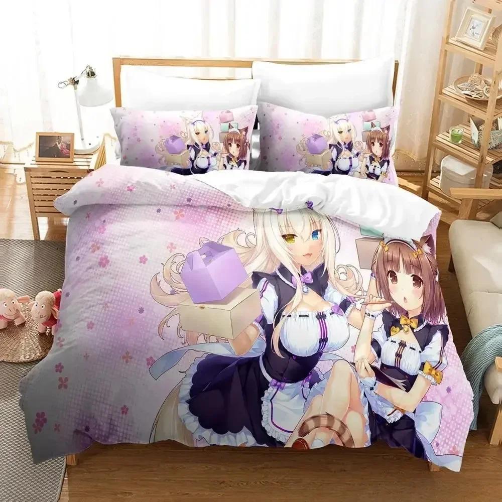 3D Печать Аниме Кавайные Девушки Nekopara Комплект Постельного Белья С Наволочкой Покрывало На Одеяло Мягкое Размер Queen King Постельное Белье Для Дома