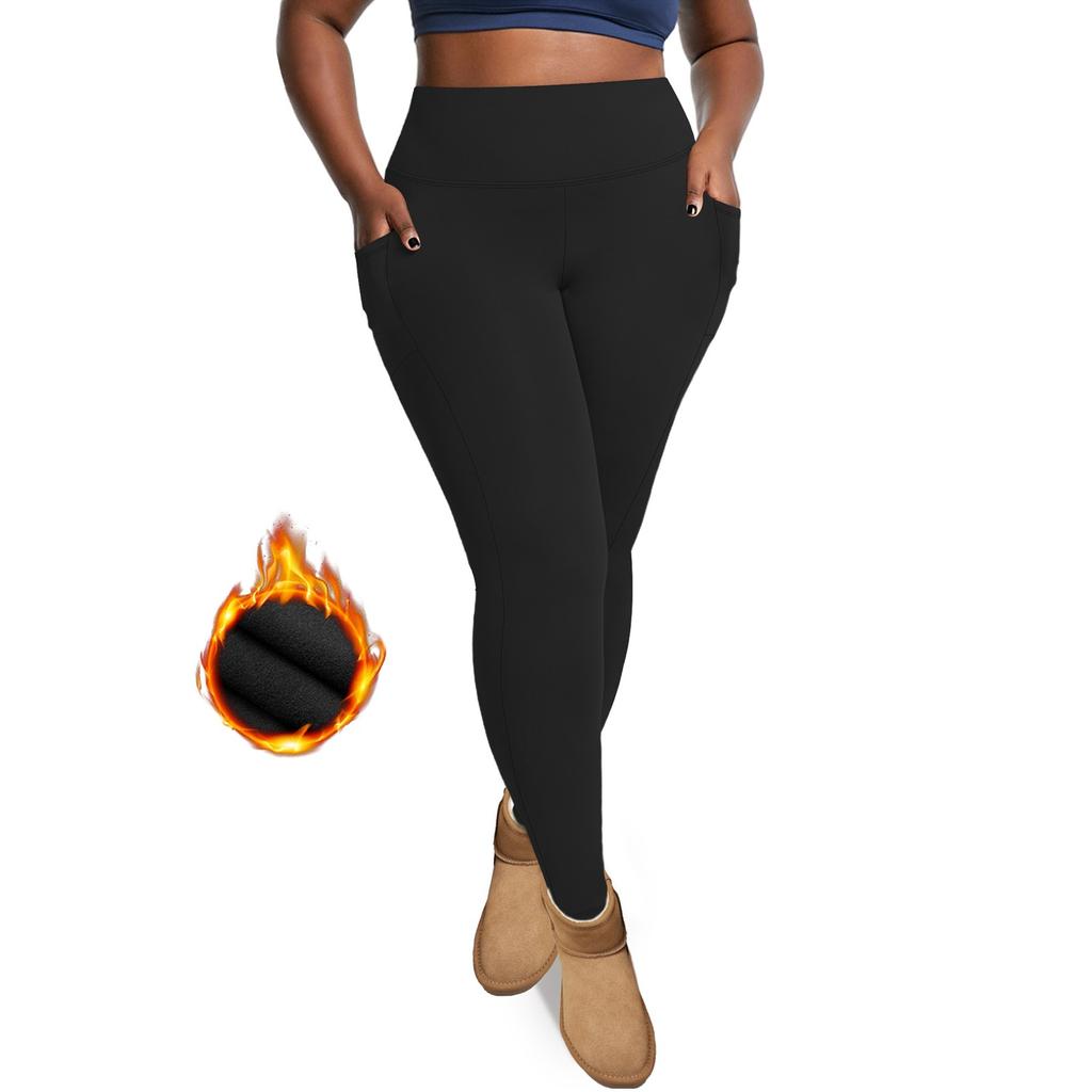 Женские спортивные штаны для йоги с высокой талией и карманами для подъема бедер, большого размера, спортивные штаны из флиса с девятью точками