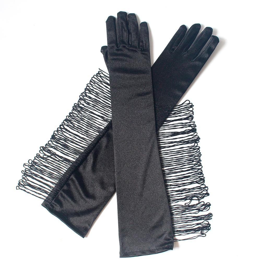 Musical Lady Long Gloves Stretch Stage Dance Mittens Simple Fringe Tassel Gloves Performance Party