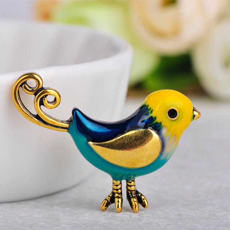 Blucome Fashion Cute Little Bird Shape Colorful Enamel Brooches Antique Silver Pins For Women Kids Scarf Suit Corsages Jewelry