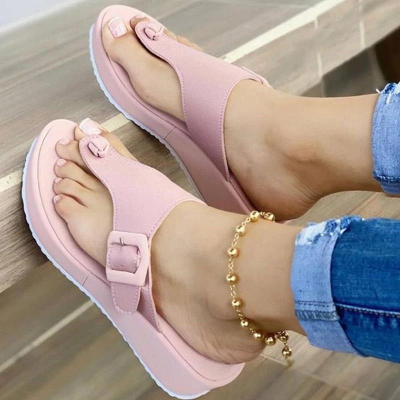 Summer Women's Beach Sponge Heel Thick Soled Sandals Slippers Sandals Low Heel Solid Color Indoor Outdoor Bathroom Women's Shoes Flip Flops