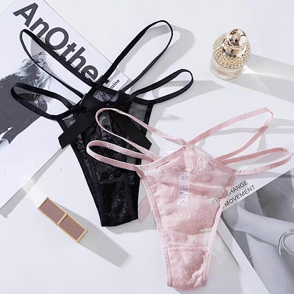 Fork Straps Low-rise Bow Lace Panties Triangle Factory Breathable Sexy Hollow Lace Thong Briefs Underpants Women Ladies Girls
