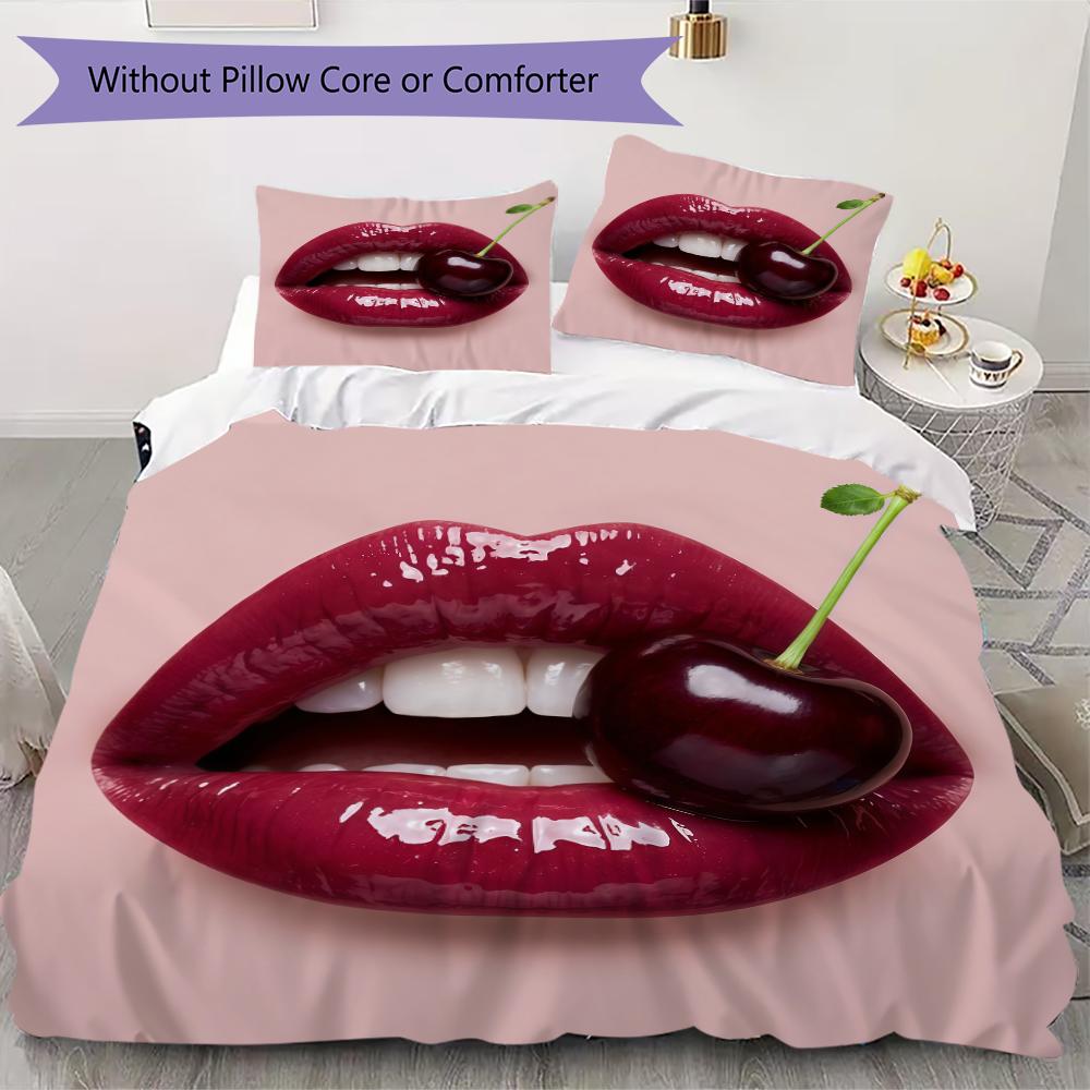 lips Pattern Bedding uilt Set uilt Cover Pillowcase Home Decoration Birthday Gift (1 * duvet cover + 2 * pillowcase without core)