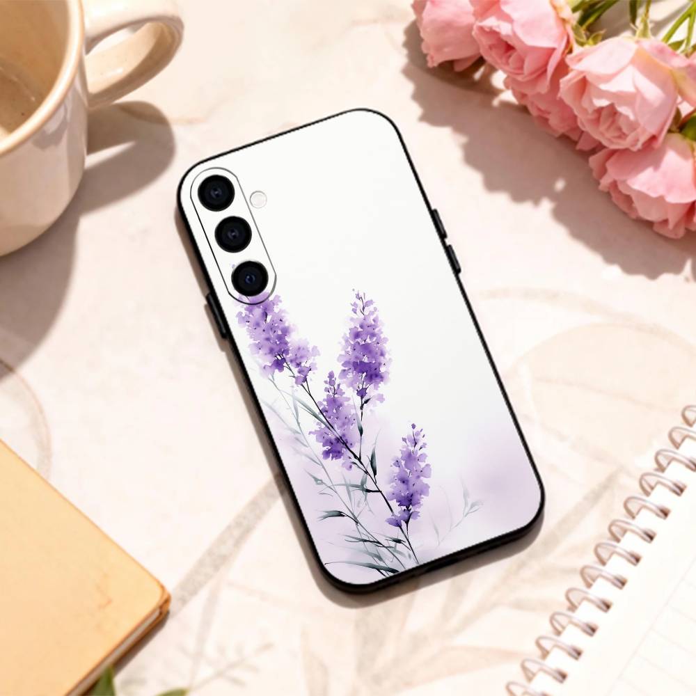 L-Лаванда P-Фиолетовый F-Цветы Чехол для телефона Для Samsung Galaxy A73,A72,A71,A70,A53,A52,A51,Другие Мягкий черный корпус