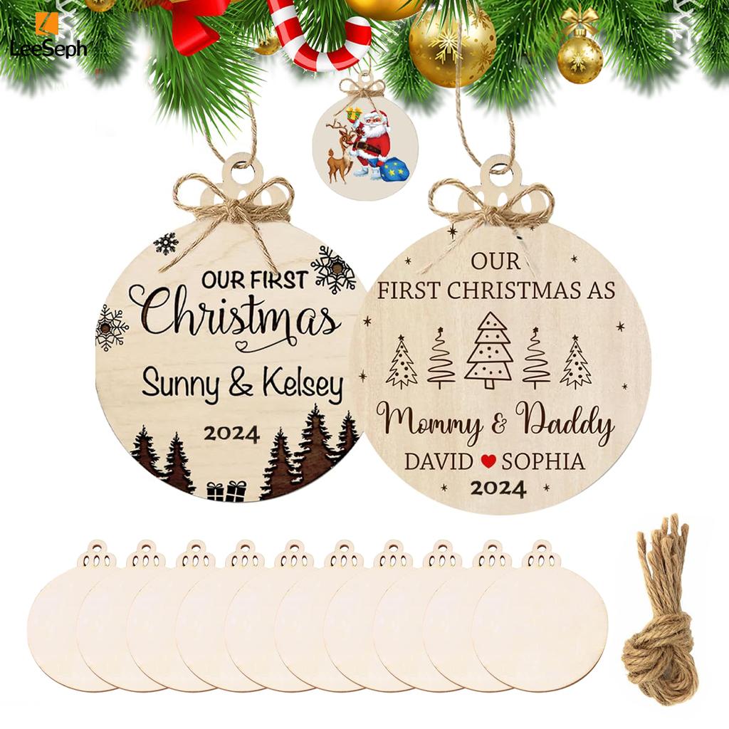 Wood Slices Set 3.5" Wooden DIY Christmas Ornaments Unfinished Predrilled Wood Circles with Twines Rope, Hanging Decorations