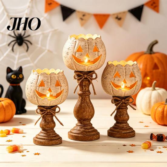 White Fall Candle Holders Rustic Pumpkin Tealight Holder Set, Farmhouse Halloween Tea Light Cozy Set Decor, Tables Centerpieces for Thanksgiving