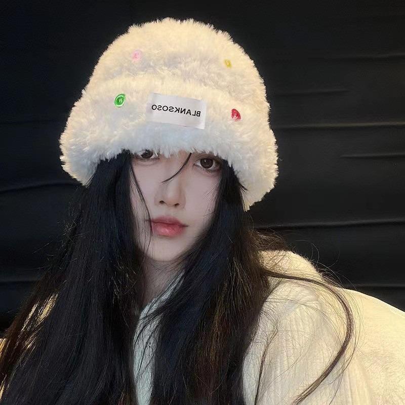 Зимняя теплая шапка с медвежьими ушками, новая плюшевая женская шапка, свободная модная шапка-пуловер, маленькая для лица