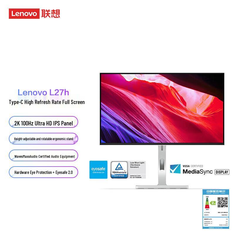 Lenovo L27h-4A 27-дюймовый QHD 100 Гц IPS Монитор CN вилка (адаптер в комплекте)