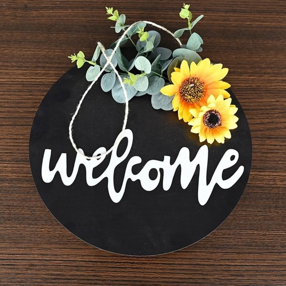 Grid Bowknot Door Wreath Sunflower Hanging Decoration Personalized Wooden Welcome Sign Home Decor