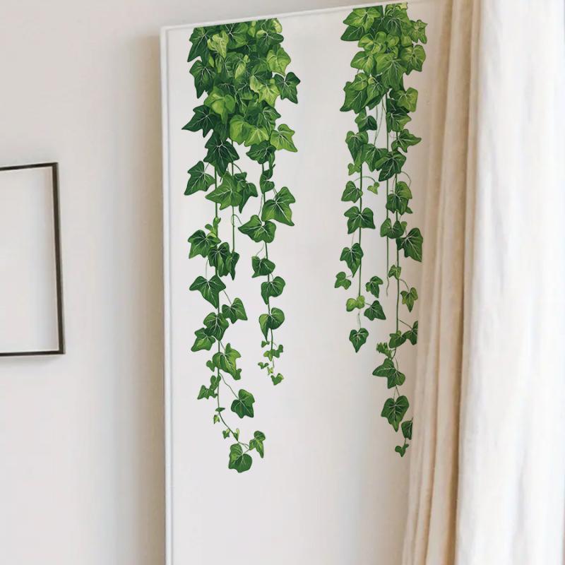 Зеленый свисающий плющ Наклейки на стену Реалистичный принт листьев Съемные Для гостиной Декорация акцентной стены