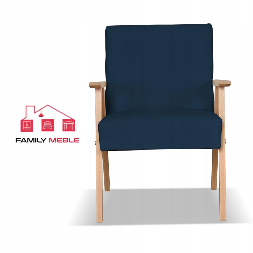 Fotel w stylu PRL retro vintage SOLER Family Meble granatowy welur Hunter