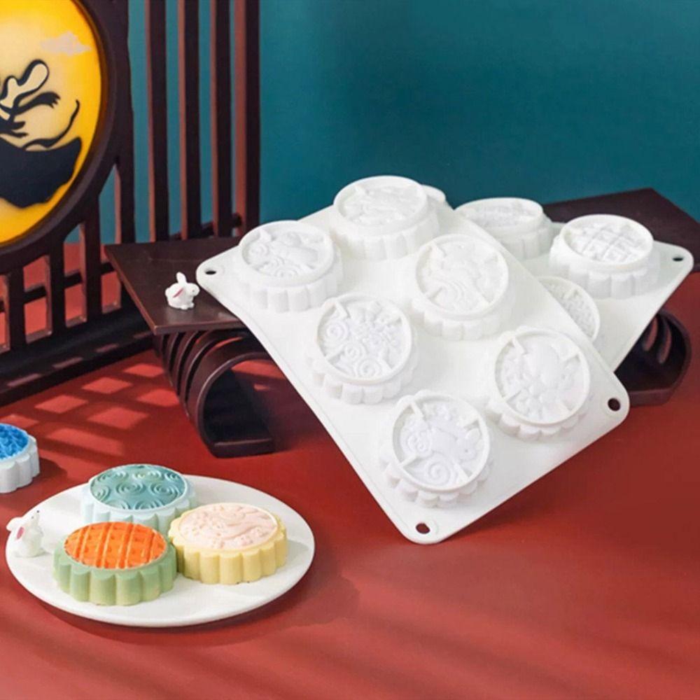 Chinese Style 6 Holes Mooncake Mold 3D Mung Bean Mold Creative Cookie Mold Baking Tool