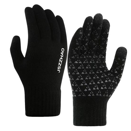 Зимние велосипедные перчатки унисекс, вязаные эластичные перчатки с сенсорным экраном, утолщенные противоскользящие, теплые ветрозащитные, толстые, с пятью пальцами, мягкие женские и мужские перчатки для верховой езды на открытом воздухе