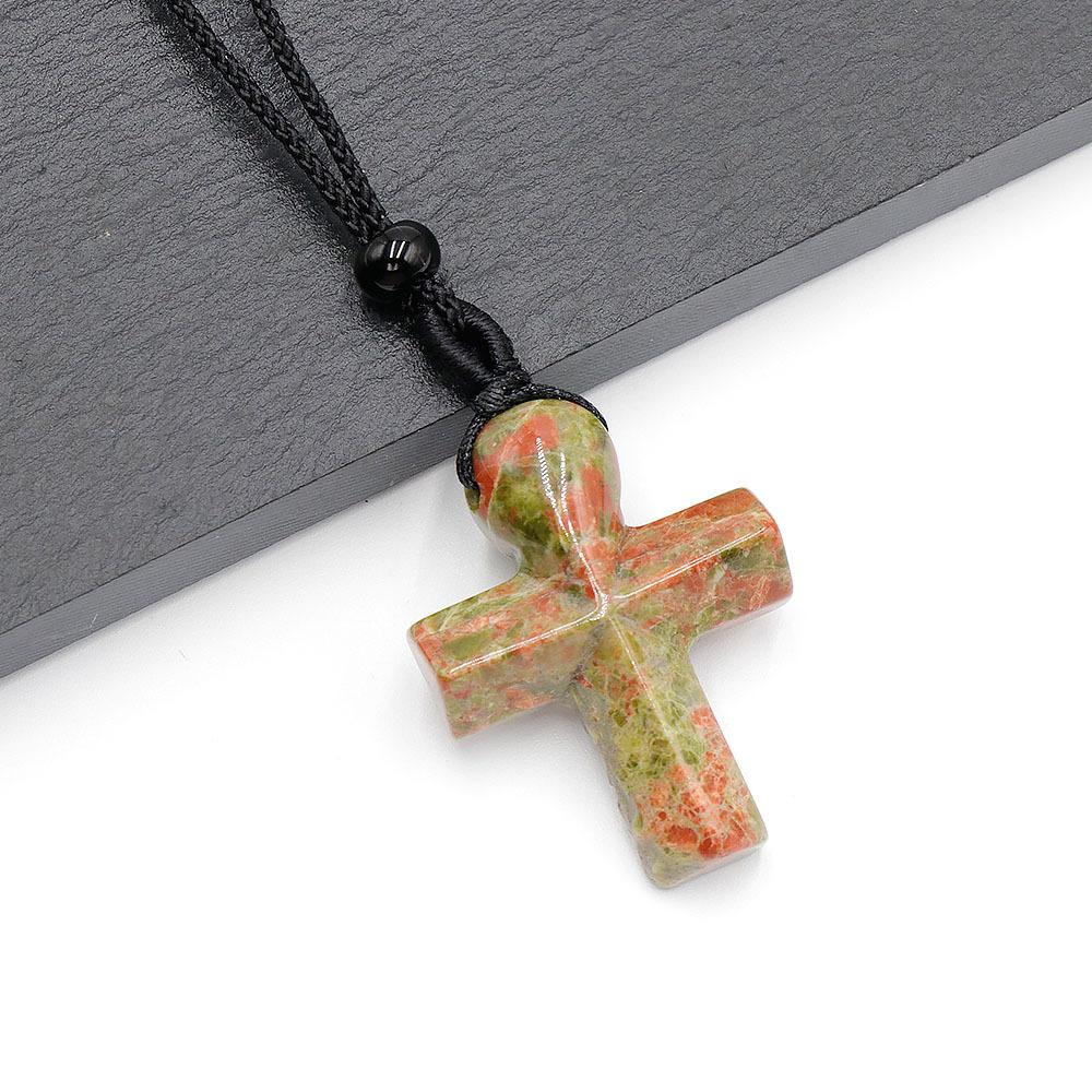 Natural Crystal Woven Cross Religious Cross Christian Natural Crystal Necklace Cross Necklace for Thanksgiving Gift