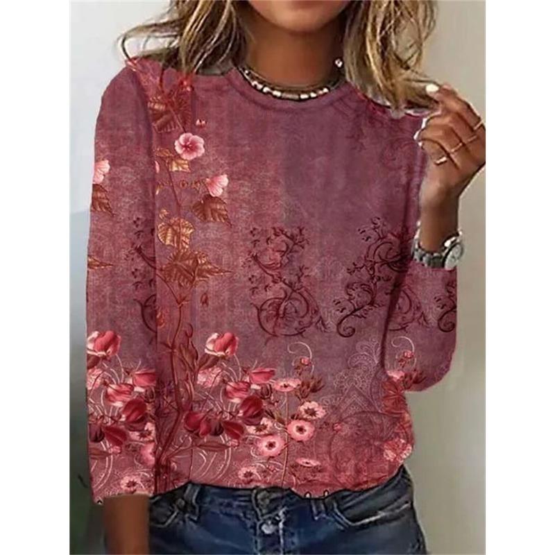 Autumn Fashion Women's Graphic Geometric Abstract O-Neck Long Sleeve T-Shirt Y2K Casual Tops Womens Clothing Harajuku Pullover