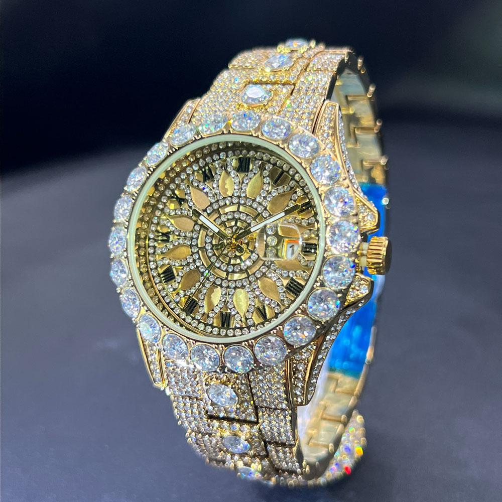 Sell Rose Ice Watch For Men Fashion Brand MISSFOX Hip Hop Full Diamond Luxury Jewelry Quartz Wristwatch Man New