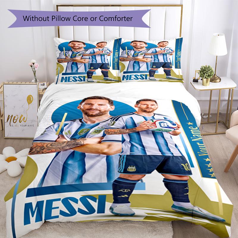 Football Messi Customized Name Custom Bedding Perfect for Study room Breathable Duvet Cover Bedroom Decor Perfect Gift for Women/Men