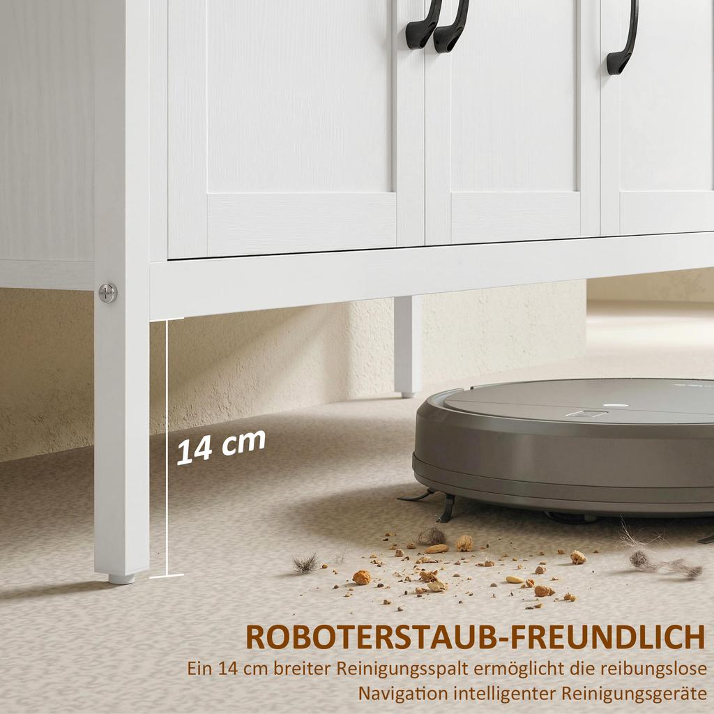 Sideboard with Adjustable Shelves, Buffet Cabinet with 3 Drawers, 3 Doors, 95 cm, White