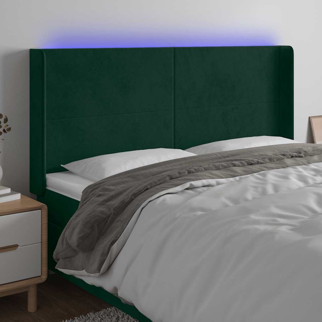LED Headboard Dark Green 183x16x118 128 cm Velvet