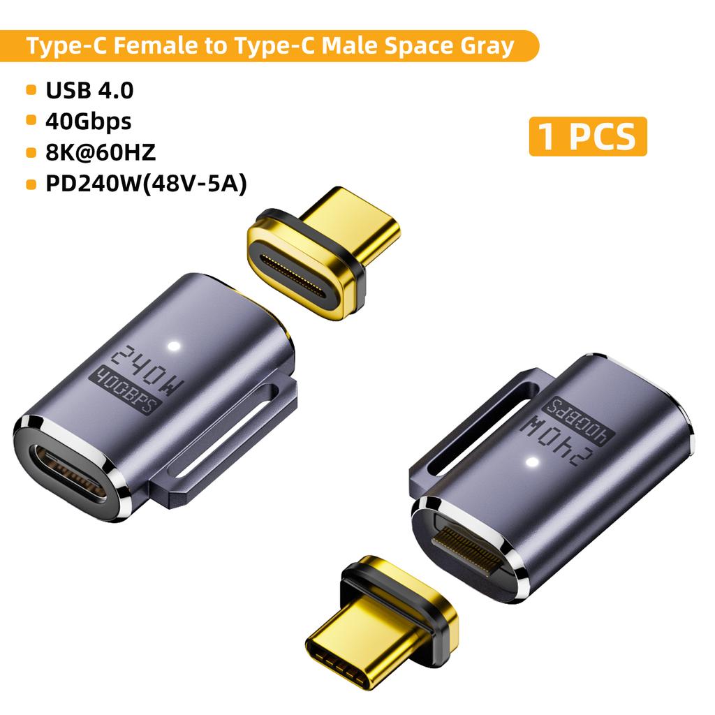 Магнитный USB-адаптер USB4.0 Thunderbolt 3/4 с USB-C на USB-C, 240 Вт, 40 Гбит/с, быстрая зарядка, магнитная зарядка, кабель-конвертер, адаптер 8K@60Hz