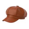 Women Beret Vintage Style Solid Color Faux Leather British Style Octagonal Hat Short Brim Painter Hat Parties Shopping Newsboy Cap