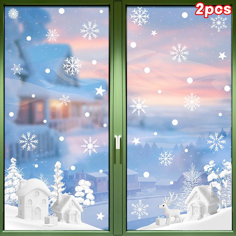 Christmas Decorations, White Snowflakes, Snowmen, Static Cling Stickers, Shop Window Decorations, Glass Stickers