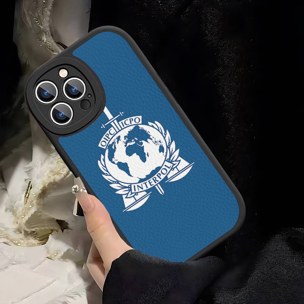 Чехол для телефона с логотипом Интерпола для IPhone 16 15 14 13 12 11 Pro Max Plus Кожаный Мягкий Чехол
